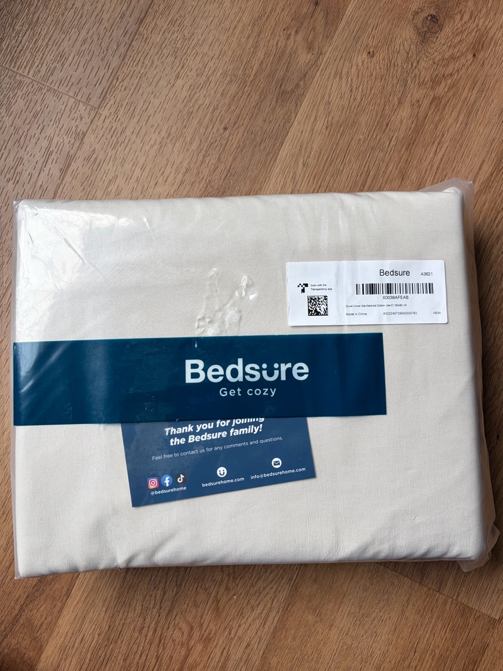 Bedsure Queen Duvet Cover Set Washed Cotton-Like Neutral Greige 90x90 NIP